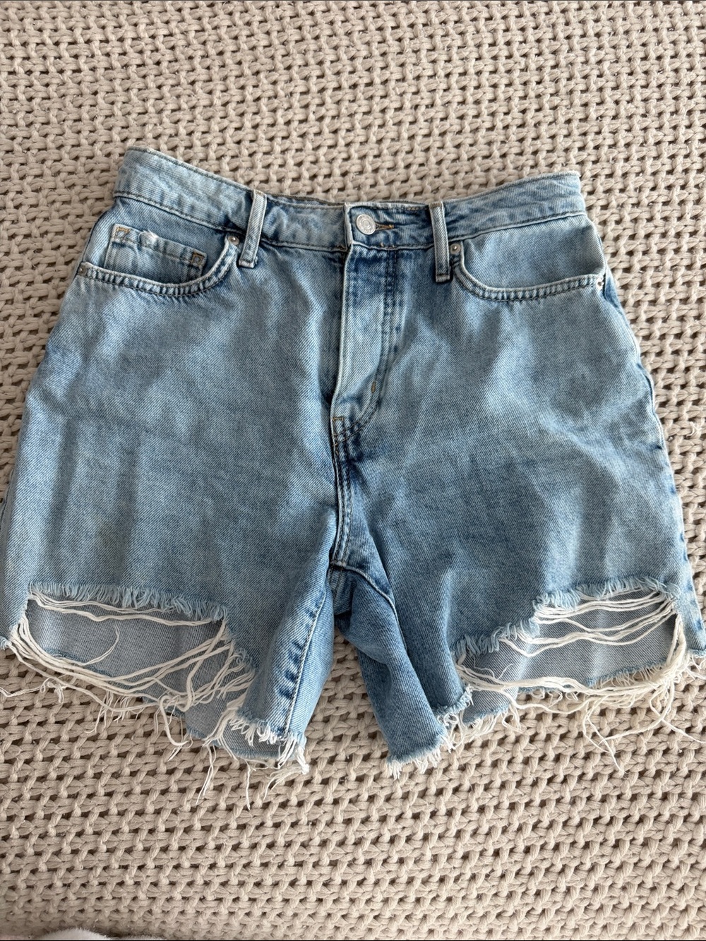 Forever 21 Light Blue Distressed High-Rise Denim Shorts